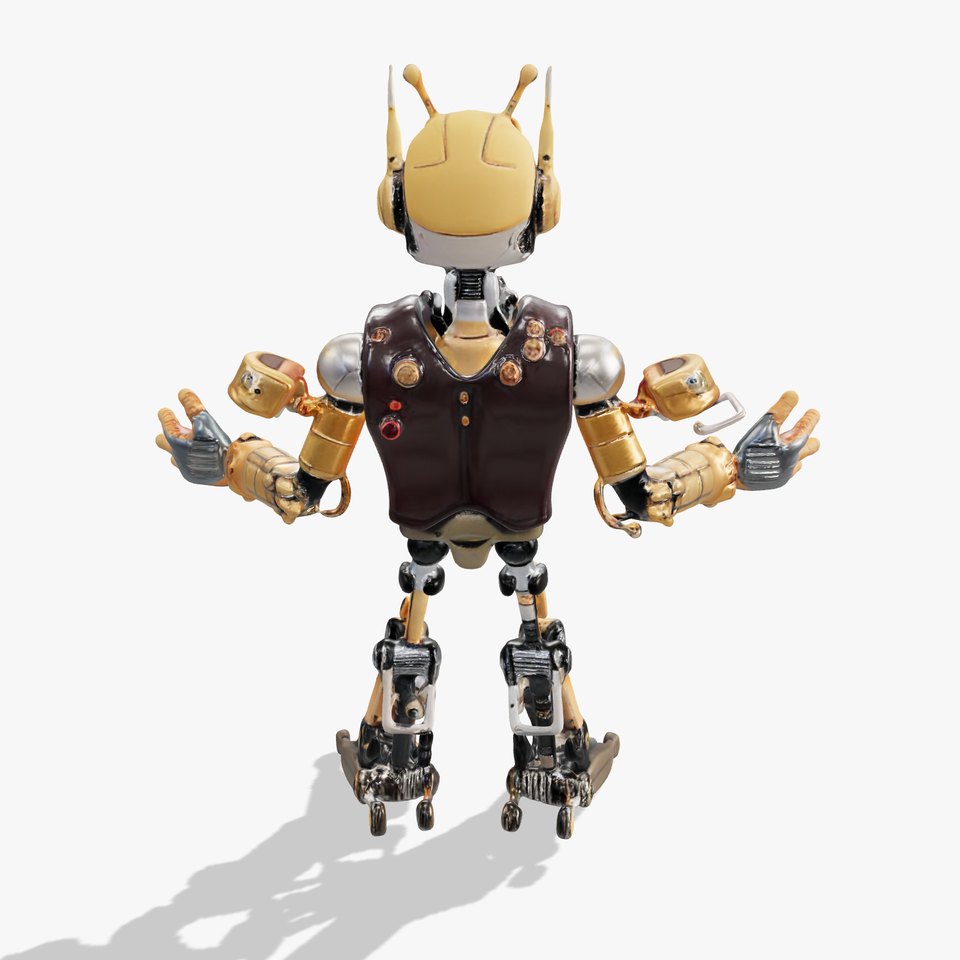 Steampunk Robot with Goggles  Rigged and Animated